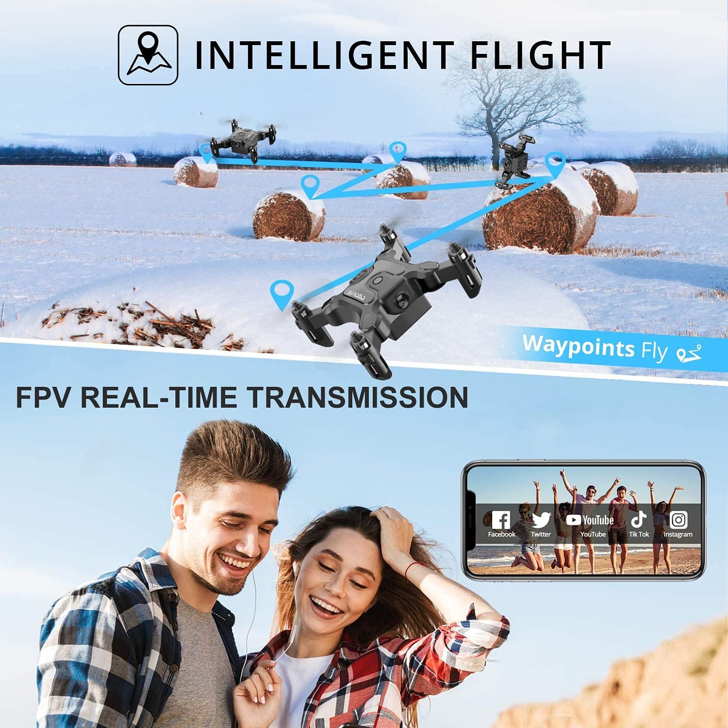DE 4DRC V2 Mini Drone Selfie WIFI FPV With HD Camera Foldable Arm RC Quadcopter Toy